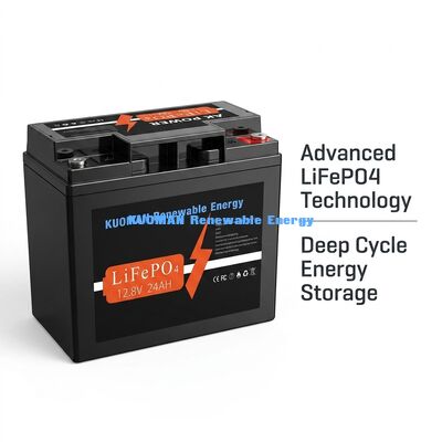 Batterie LiFePO4 12V 24Ah avec 307,2Wh d'énergie et boîtier en ABS pour applications à décharge profonde