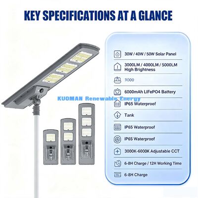 Lampadaire solaire en aluminium 40W tout-en-un avec panneau solaire monocristallin