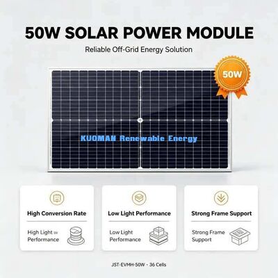 Panneau solaire monocristallin durable de 50W résistant au vent et à la neige, cadre en alliage d'aluminium