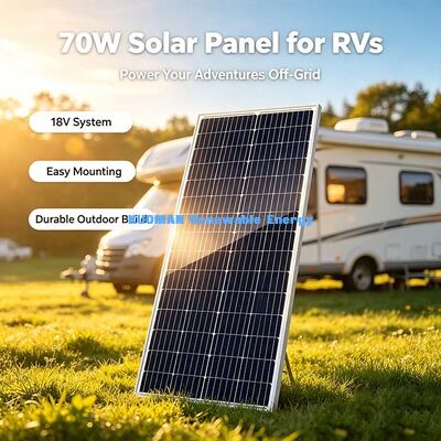 Panneau solaire mono haute efficacité de 70 watts, chargeur solaire hors réseau en verre trempé pour le chargement de la batterie 12 V
