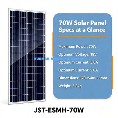 Panneau solaire monocristallin hors réseau de 70 W, câble personnalisable de 50 cm, chargeur photovoltaïque MC4 pour centrale électrique de camping