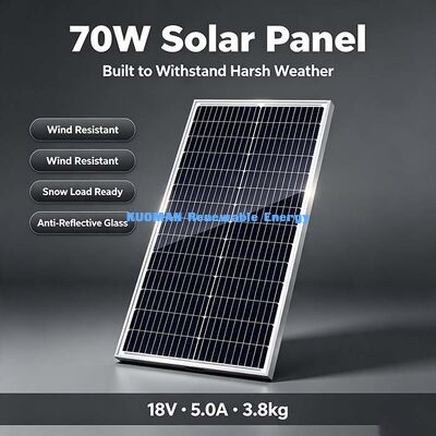 Panneau solaire monocristallin de 70 Watt à 30 cellules de 182 mm, tolérance d'alimentation positive