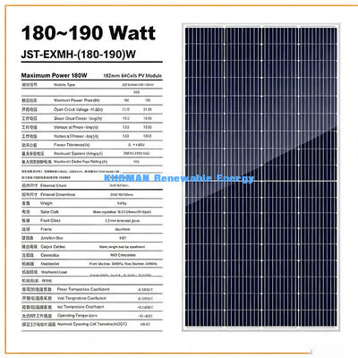 Longue durée de vie Panneau solaire mono à l'extérieur de 180 à 190 watts Panneau de chargeur photovoltaïque étanche