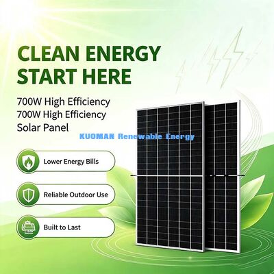 Panneau solaire bifacial monocristallin 700W hors réseau, alimentation électrique par temps clair et nuageux