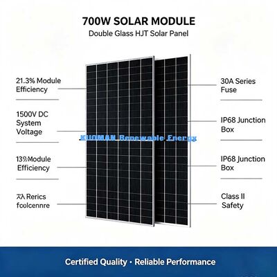 Panneau solaire photovoltaïque HJT résidentiel 700W pour toiture, technologie premium à 16 busbars