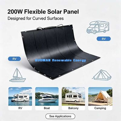 Panneau Solaire Flexible Noir 200W, Kit Solaire Durable en Fibre de Carbone Pliable pour Camping-car, Marine, Balcon