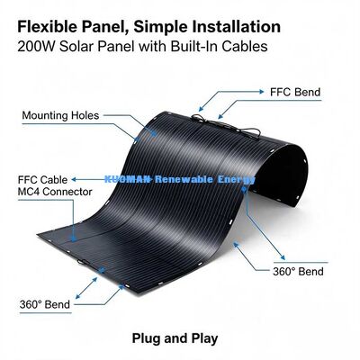 Panneau solaire ultrafin et flexible de 200 W, module solaire pliable MC4 pour toit de camping-car, yacht, système solaire de camping