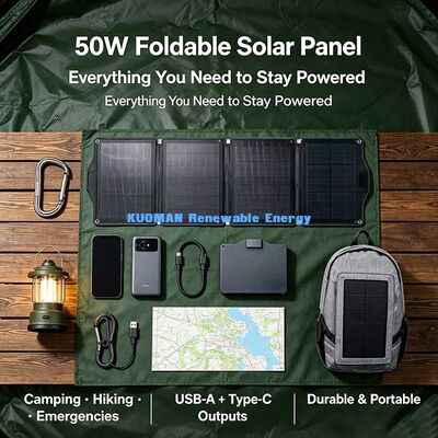 Panneau de charge solaire pliable en ETFE de 50 W, énergie solaire portable pour le camping toute saison