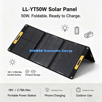 Chargeur solaire pliable 50W, cellules solaires à haut rendement 22%+ pour centrale électrique extérieure