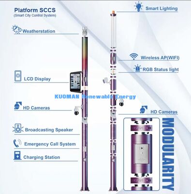 Poteau intelligent modulaire avec éclairage LED, caméra, WiFi et appel d'urgence