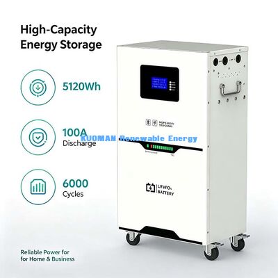 Batterie de stockage d'énergie LiFePO4 mobile de 5,12 kWh, affichage LCD, protection BMS