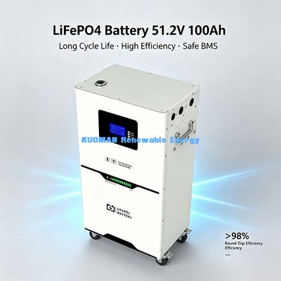 5.12kWh 51.2V LiFePO4 batterie de stockage d'énergie, conception de l'armoire à roues pour un déplacement facile