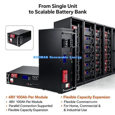 Batterie de stockage d'énergie 5,12 kWh en rack avec disjoncteur intégré pour coupure manuelle d'urgence