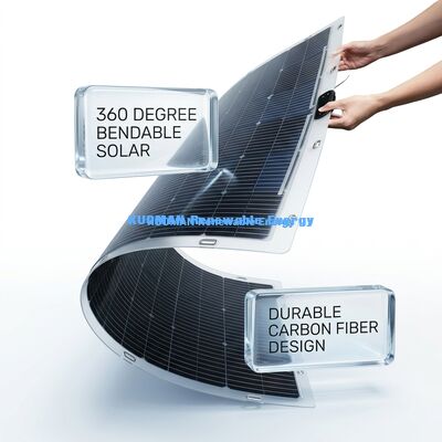 Panneau solaire flexible bifacial courbant à 360 degrés, 200W, étanche IP68, avec fibre de carbone