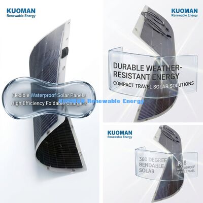 Panneau solaire flexible bifacial courbant à 360 degrés, 200W, étanche IP68, avec fibre de carbone