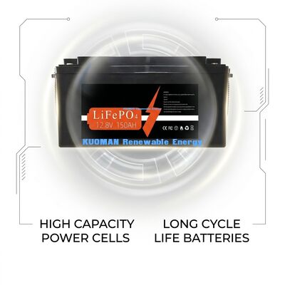 Batterie KM 1920Wh 12V 150Ah Lithium Cycle Profond avec 8000 Cycles pour Stockage d'Énergie et Alimentation Camping-car/Chariot élévateur/Voiturette de golf/Yacht