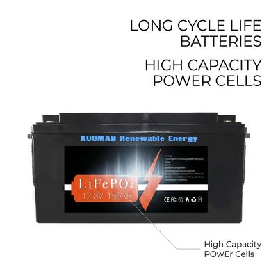 Batterie KM 1920Wh 12V 150Ah Lithium Cycle Profond avec 8000 Cycles pour Stockage d'Énergie et Alimentation Camping-car/Chariot élévateur/Voiturette de golf/Yacht