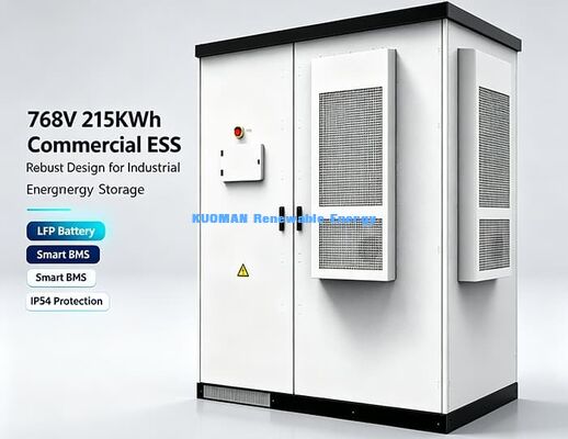 Armoire de stockage d'énergie extérieure de 215kWh. Système de batterie LFP de 768V pour l'intégration solaire photovoltaïque.