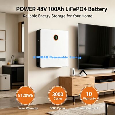 Batterie LiFePO4 ultra-fine de 14 cm à montage mural 5,12 kWh cellules Grade A CATL EVE garantie 10 ans