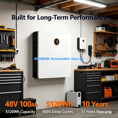 5120Wh de stockage d'énergie à domicile batterie murale montée 48V 100Ah cycle profond 8000 fois durée de vie