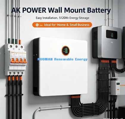 Batterie lithium 5,12 kWh murale CAN RS485 Bluetooth pour onduleurs solaires hybrides