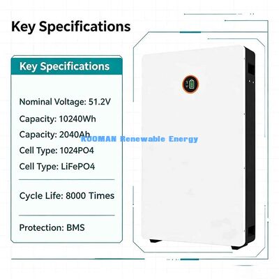 Powerwall 48V 200Ah LiFePO4 avec communication Bluetooth CAN pour le stockage d'énergie solaire domestique, approuvée UL RoHS