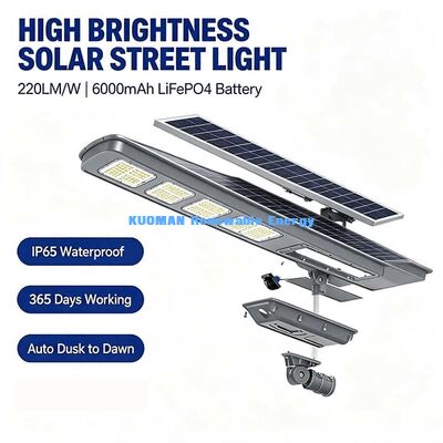 Lampadaire solaire intégré 50W avec lentille anti-UV, lumière solaire 3000K-6000K CCT pour aire de jeux