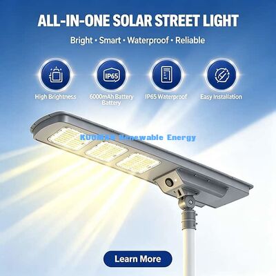 30W LiFePO4 batterie lumière de rue solaire tout en une conception étanche à l'eau extérieure lampe de route solaire LED