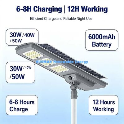 50W 220lm/W High Efficiency Solar Street Light IP65 Lampes solaires intégrées étanches à l'eau