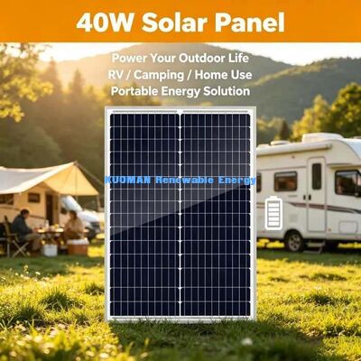 Panneau solaire monocristallin léger 40W, unité de charge 12V hors réseau facile à installer