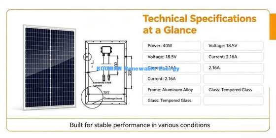 Panneau solaire monocristallin de 40W pour l'alimentation navale des bateaux, la lampe de chantier et la caméra de surveillance