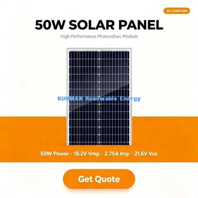 Panneau solaire monocristallin 50W chargeur de batterie 12V module PV haute efficacité 182mm