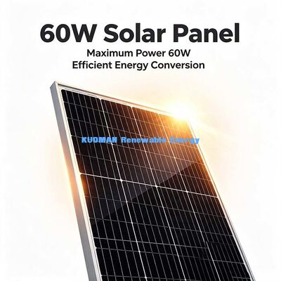 Panneau solaire monocristallin portable 60W, trous de montage pré-percés, installation facile, alimentation hors réseau