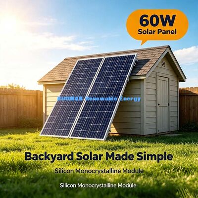 Cadre en aluminium durable, panneau solaire monocristallin 60W, source d'alimentation pour caméra de sécurité extérieure de remise de jardin
