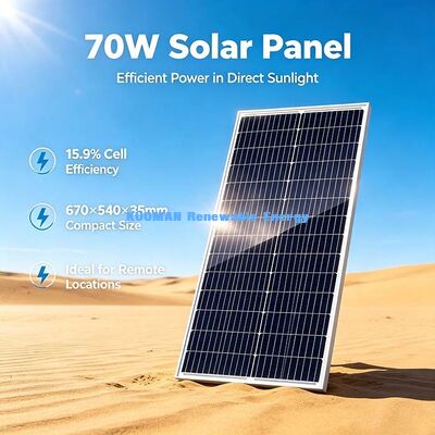 Module PV monocristallin haute performance 70W, panneau solaire d'extérieur pour camping avec excellente production à faible luminosité