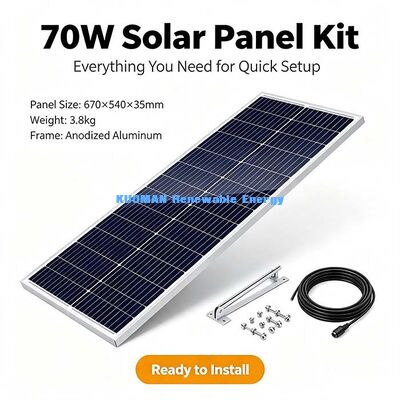 IP67 Panneau solaire monocristallin imperméable à l'eau de 70 W, câble de sortie de longueur personnalisée