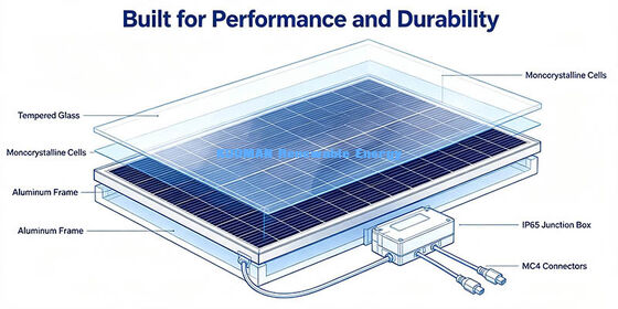 Panneau solaire 200W-210W à faible perte de température, production d'énergie stable dans les environnements chauds en été