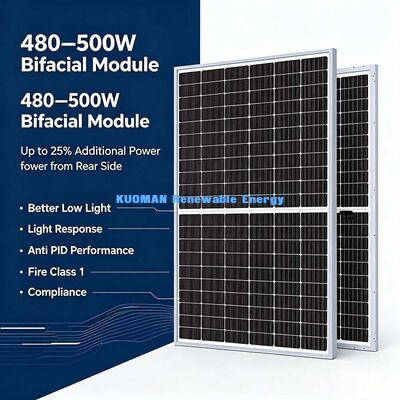 Module solaire bifacial 490W à large plage de température, plage de fonctionnement -40°C à +85°C