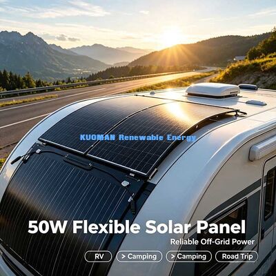 50W panneau solaire flexible à monture courbe, kit solaire anti-micro-craque en fibre de carbone pour l'alimentation terrestre et hors réseau