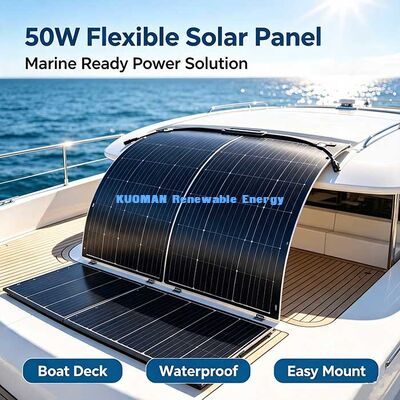 Panneau solaire flexible à conversion élevée de 50 W, chargeur solaire résistant à 360° pour les surfaces courbes et la vie hors réseau