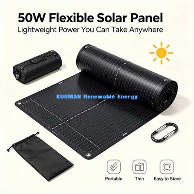 Panneau solaire flexible renforcé de fibres de carbone de 50 W, kit solaire pliable anti-fissure pour camping-car, yacht et balcon