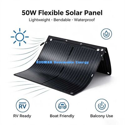 Panneau solaire flexible renforcé de fibres de carbone de 50 W, kit solaire pliable anti-fissure pour camping-car, yacht et balcon