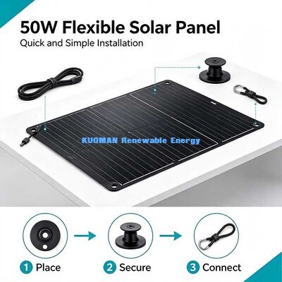 Panneau solaire flexible hors réseau de 50 W, chargeur solaire monocristallin pliable pour campeurs, propriétaires de yachts et propriétaires de maisons