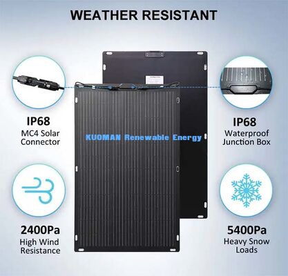 Panneau Solaire Flexible Noir 200W, Kit Solaire Durable en Fibre de Carbone Pliable pour Camping-car, Marine, Balcon