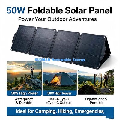 Panneau solaire portable pliable 50W, chargeur solaire ETFE DC USB-A Type-C pour camping randonnée