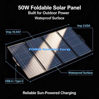 Panneau solaire pliable à haut rendement de 50 W, électricité solaire portable pour van-life et voyage en voiture