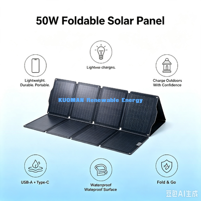 Chargeur solaire pliable durable de 50 W, surface ETFE, alimentation solaire hors réseau