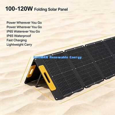 Panneau solaire pliable à haute efficacité de 100 à 120 W, chargeur solaire portable résistant aux éclaboussures pour les aventures hors réseau