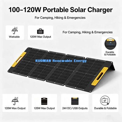 Panneau solaire pliable à haute efficacité de 100 à 120 W, chargeur solaire portable résistant aux éclaboussures pour les aventures hors réseau