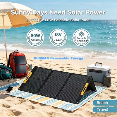 Panneau solaire pliable 60W résistant aux éclaboussures, chargeur solaire hors réseau pour générateur portable